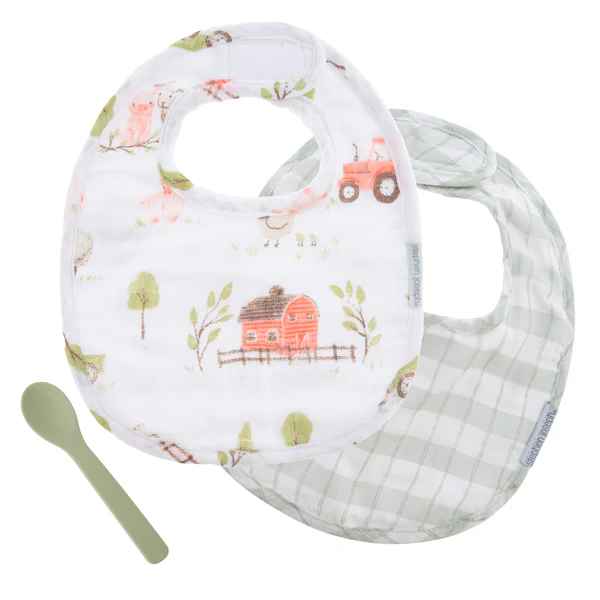 Farm Muslin Bib & Spoon Set