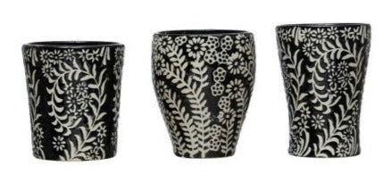 Stoneware Cup with Wax Relief Detail - Black - Assorted Sizes