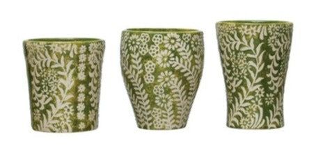 Stoneware Cup with Wax Relief Detail - Green - Assorted Sizes