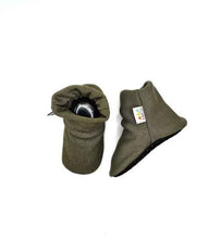 Load image into Gallery viewer, HaCo Baby Booties - Army Green Bamboo - Size 2
