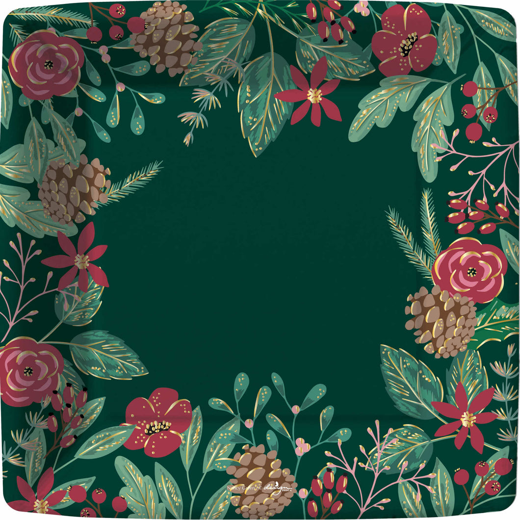 Lush Winter Botanical Paper Dinner Plates (8)