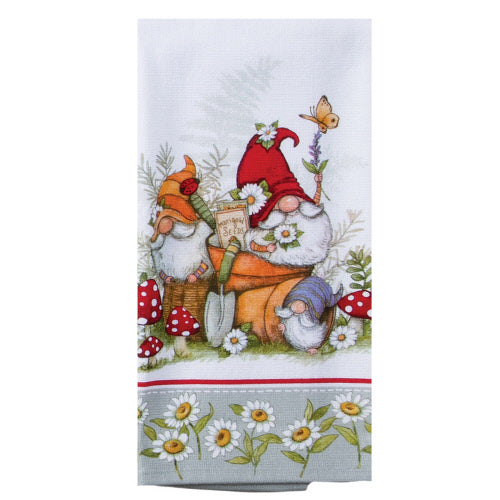 Garden Daisy Gnome Border Dual Purpose Terry Tea Towel