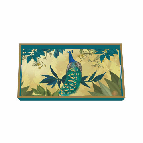 Gilded Peacock Wooden Tray