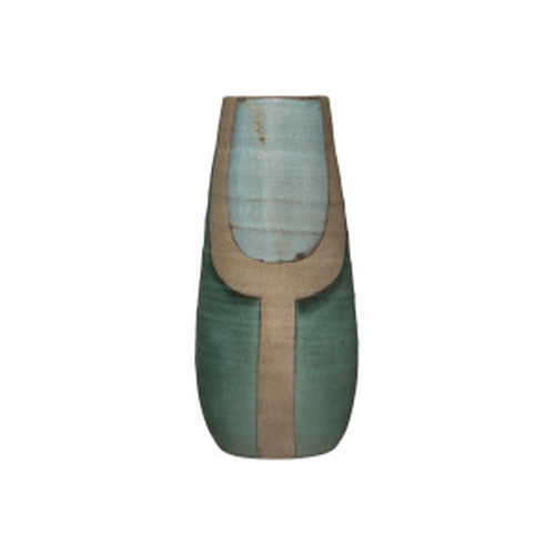 Blue & Taupe Hand Painted Terra Cotta Vase - 13