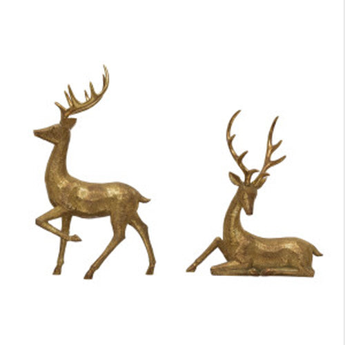 Sitting Gold Wood Look Deer Figurine - 17