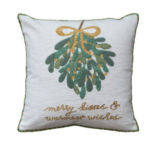Warmest Wishes Mistletoe Pillow with Embroidery & Piping