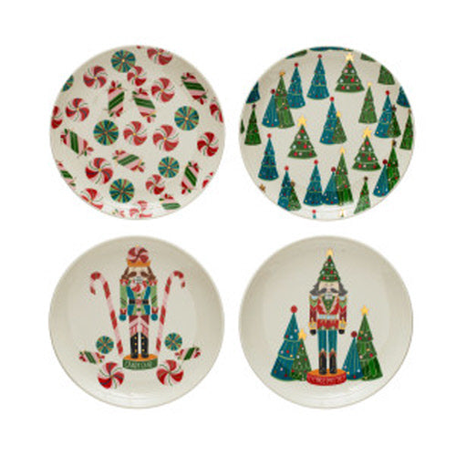 Christmas Candy Design Stoneware Appy Plate with Gold Electroplating - Assorted