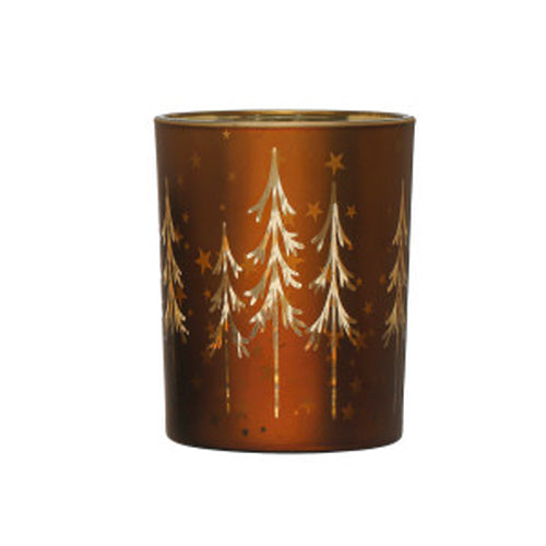 Copper Tree Laser Etched Mercury Glass Candle Holder - Large