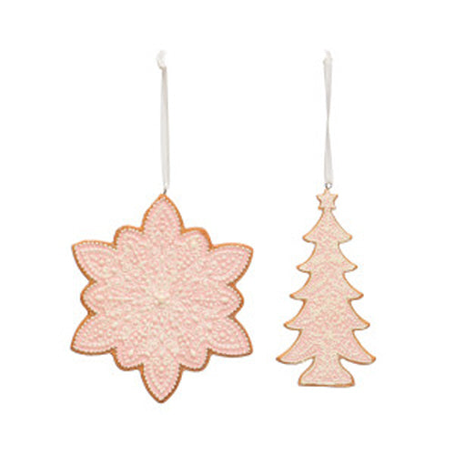 Snowflake Shaped Pink & White Cookie Ornament