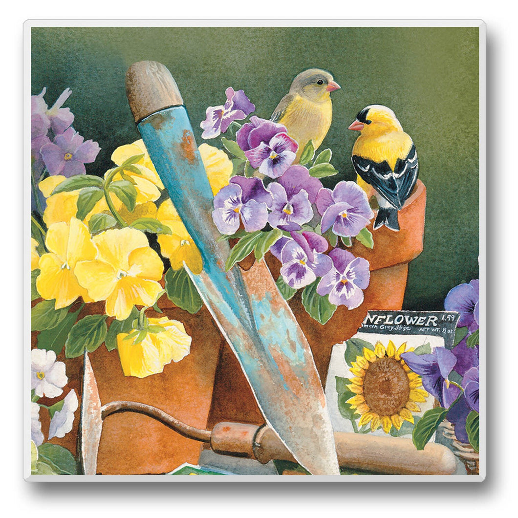 Bird & Planter - Stoneware Coaster