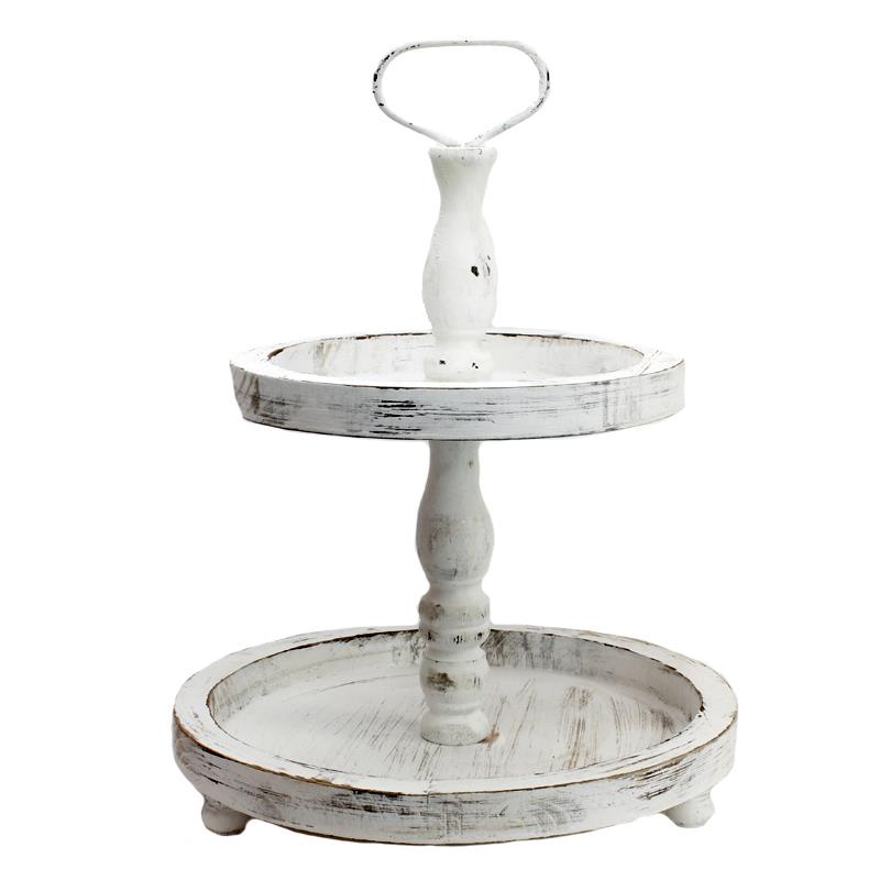 Antique Look White Washed Tiered Tray