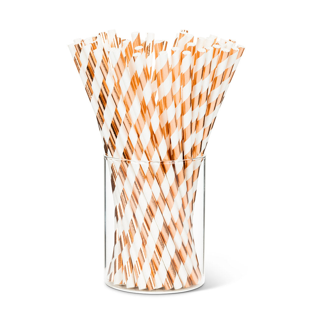 Rose Gold Stripe - Biodegradable Paper Straws - pack of 100