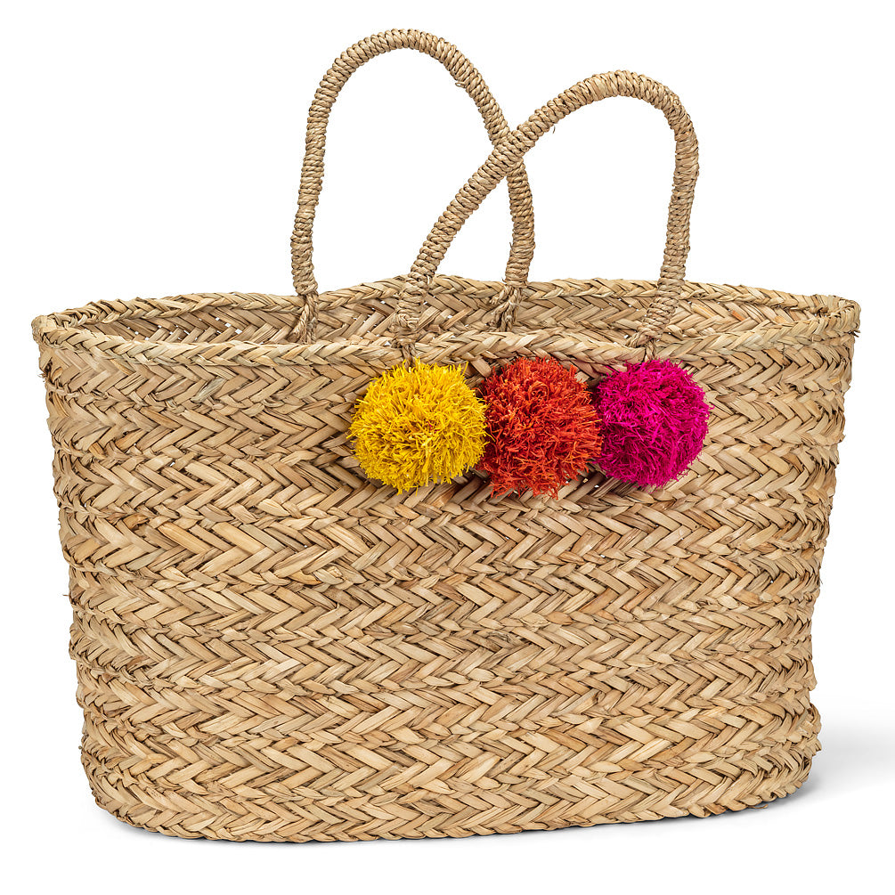 Summer Market Tote with Pom Pom Detail - Multi