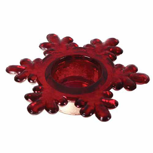Glass Snowflake Tealight Holder - Red