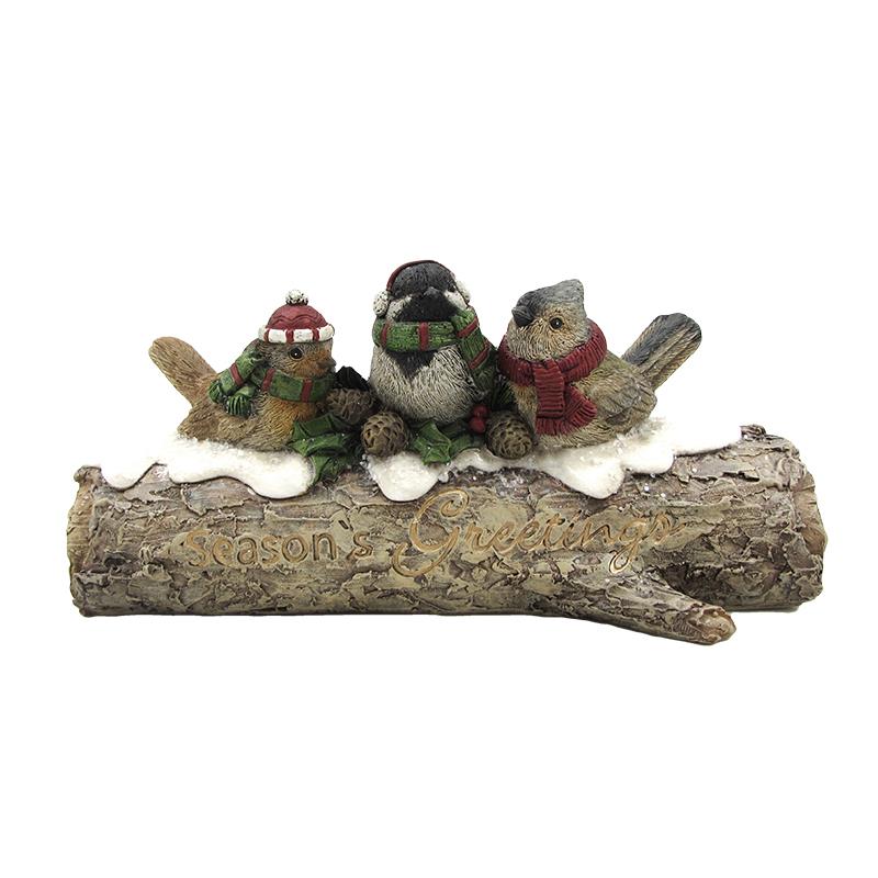 Holiday Birds on A Log Figurine