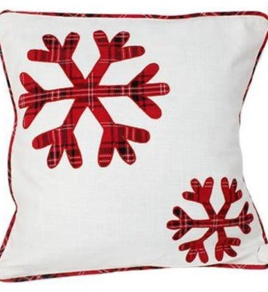 Snowflake Pillow - Plaid Trim