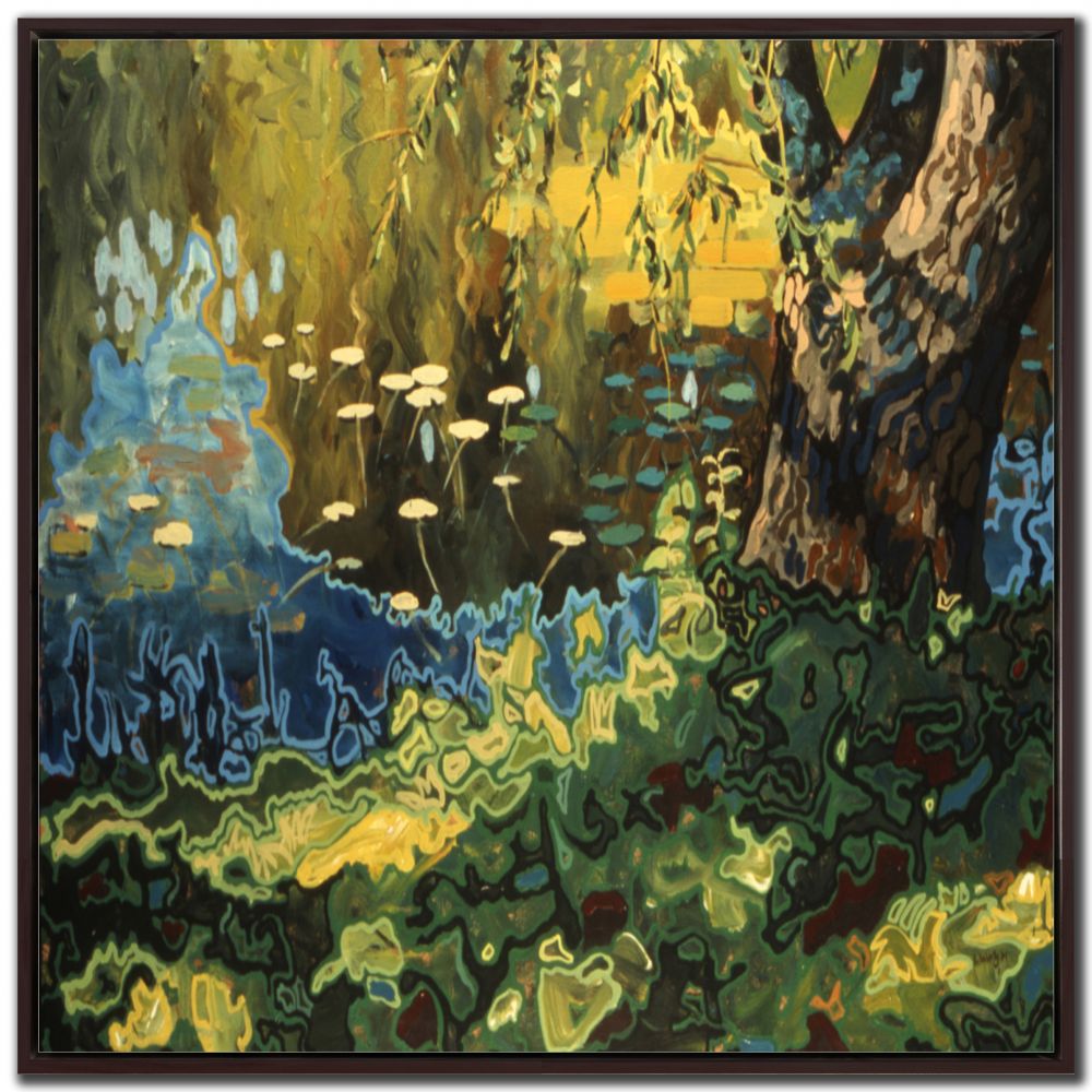 Waterlilies Hand Embellished Print in Floating Frame - 30