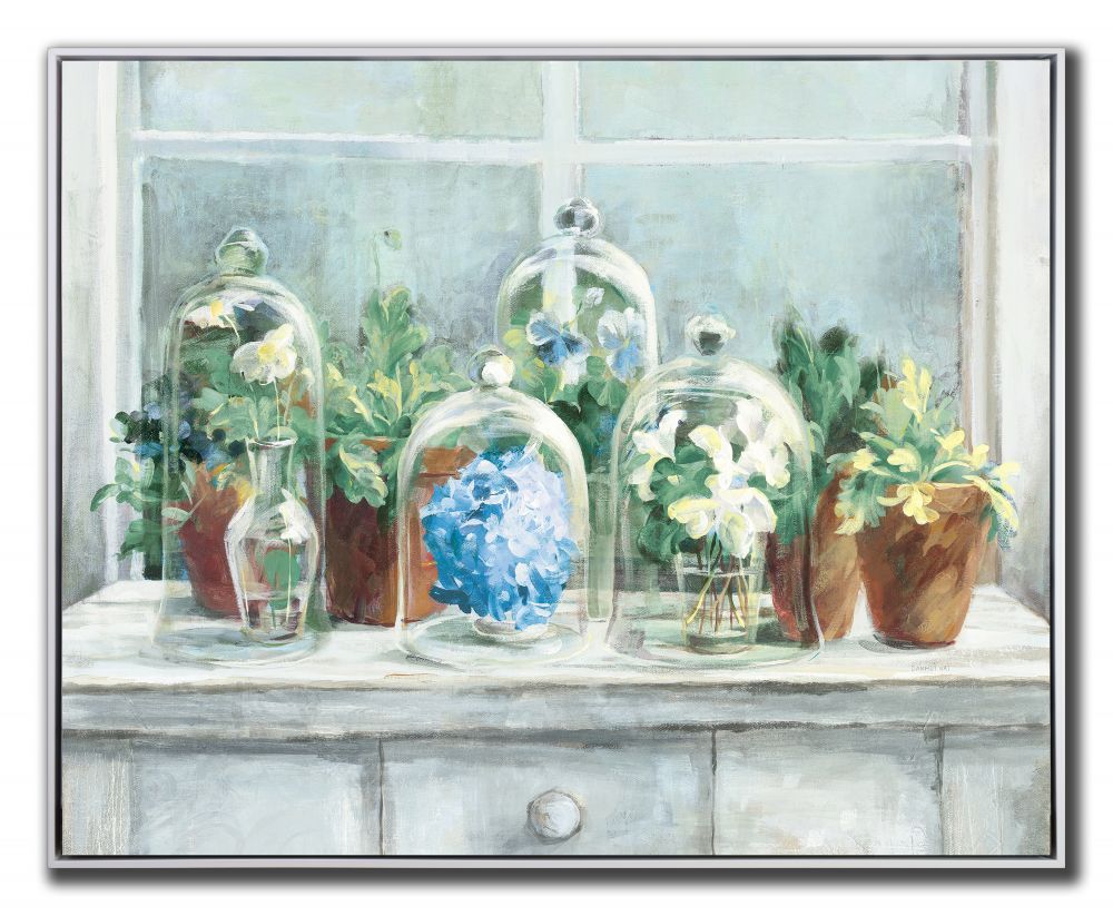 Windowsill Garden - Hand Embellished Canvas Print in Floater Frame