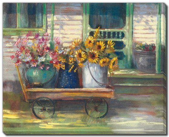 Garden Wagon Hand Embellished Canvas print - 16