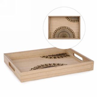 Natural Wood Tray with Carved Motif