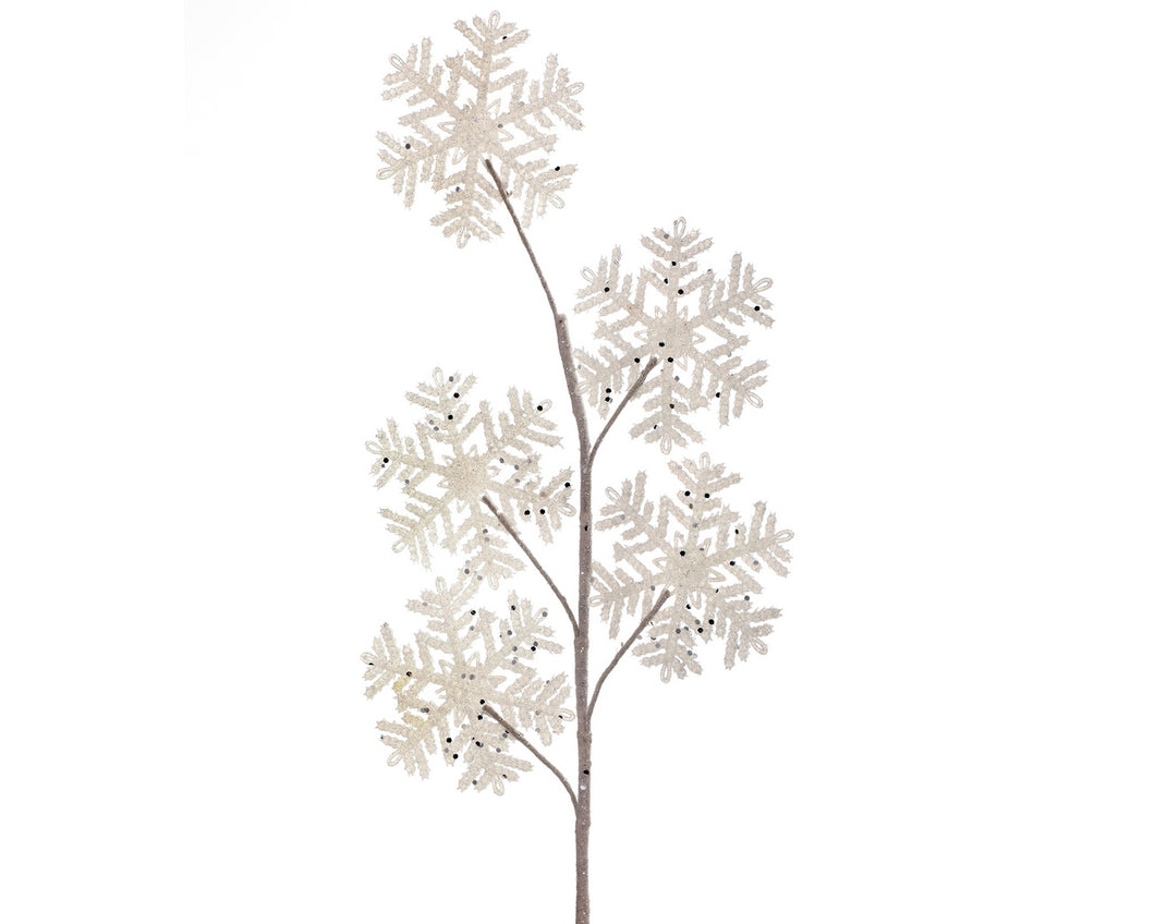 Glittery Snowflake Stem - White - 27