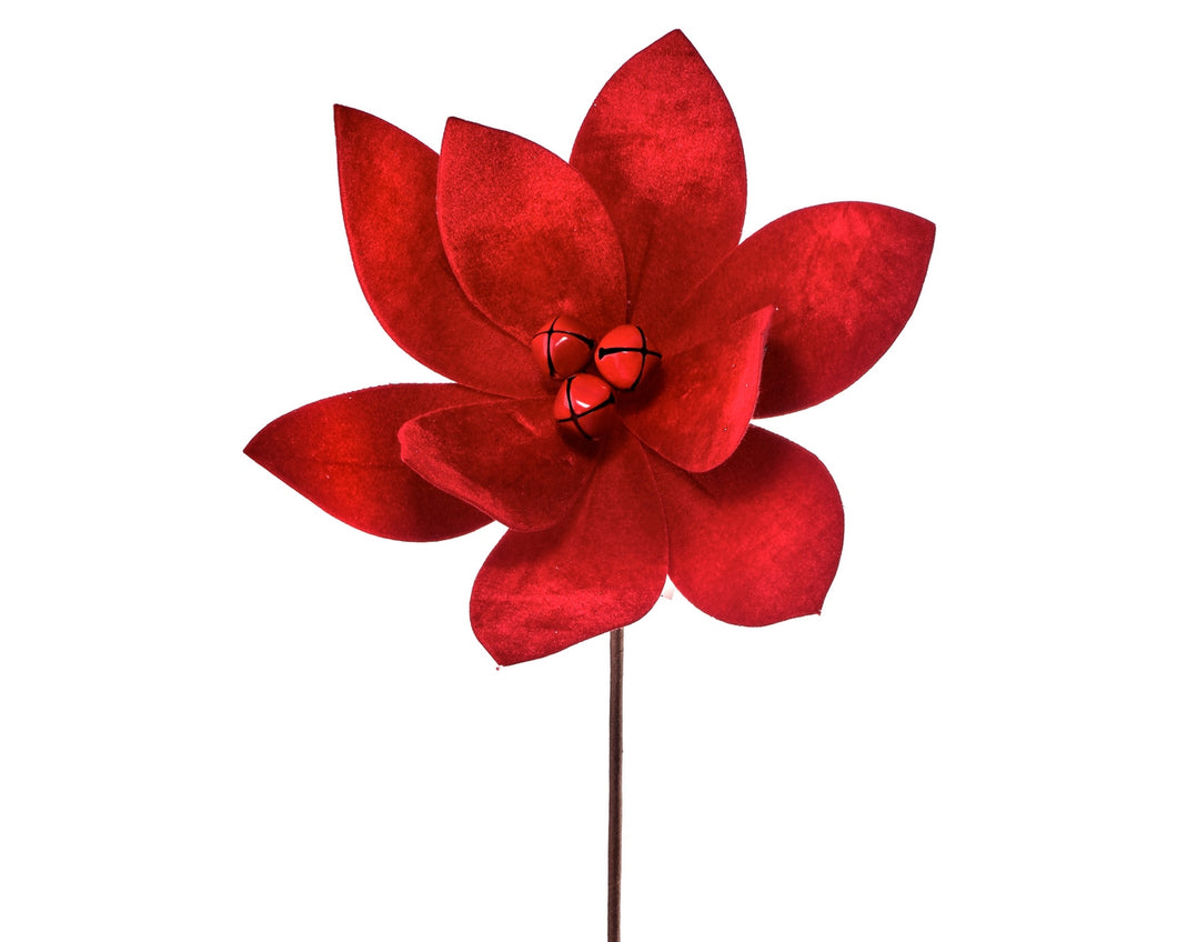 Velvet Jingle Bell Poinsettia - Red - 22