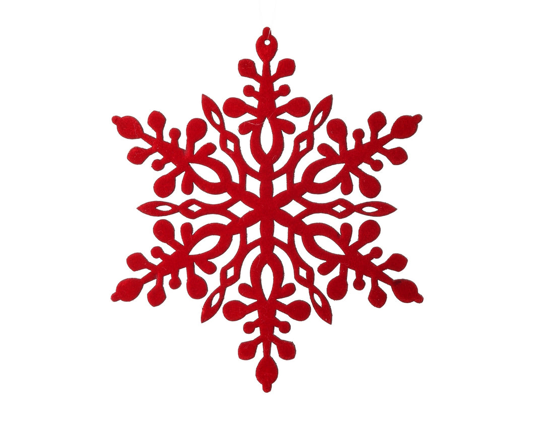 Wood & Velvet Snowflake Ornament - Red - 6