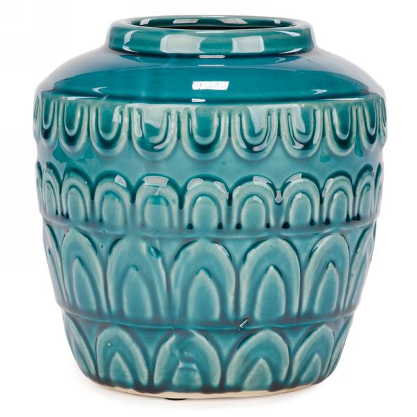 Glossy Finish Textured Pot - Aqua - Large