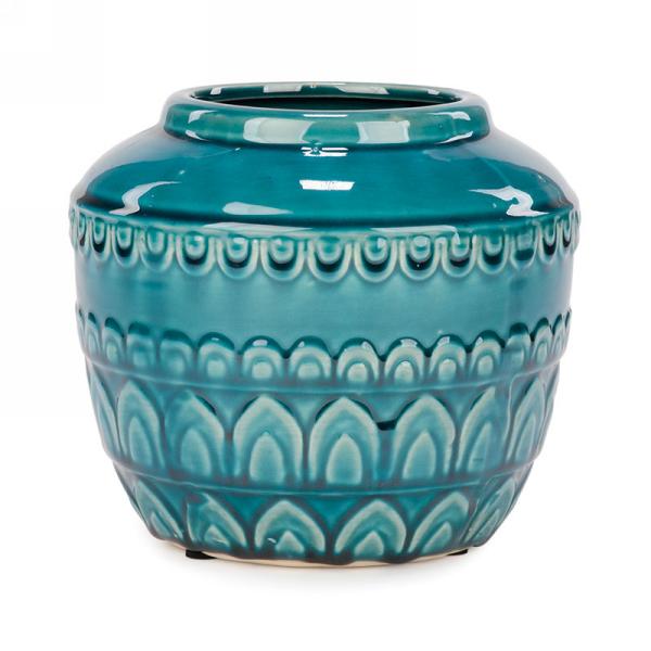 Glossy Finish Textured Pot - Aqua - Small