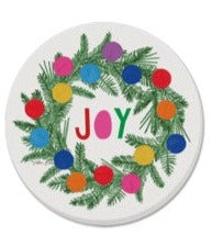 Colorful Joy & Pine Wreath Stoneware Coaster
