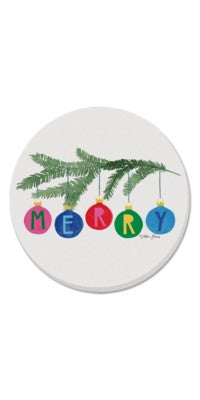 Colorful Merry Ornament & Pine Stoneware Coaster