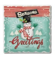 Seasons Greetings Retro Snowman Stoneware Coaster