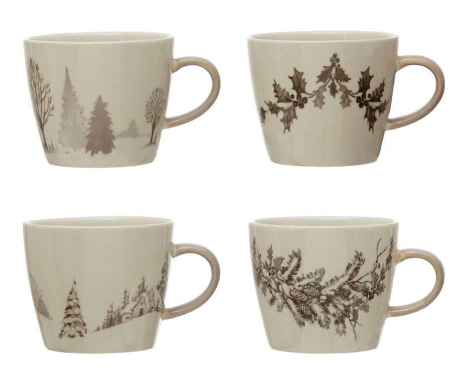 Winter Scene Stoneware Mug - Cream