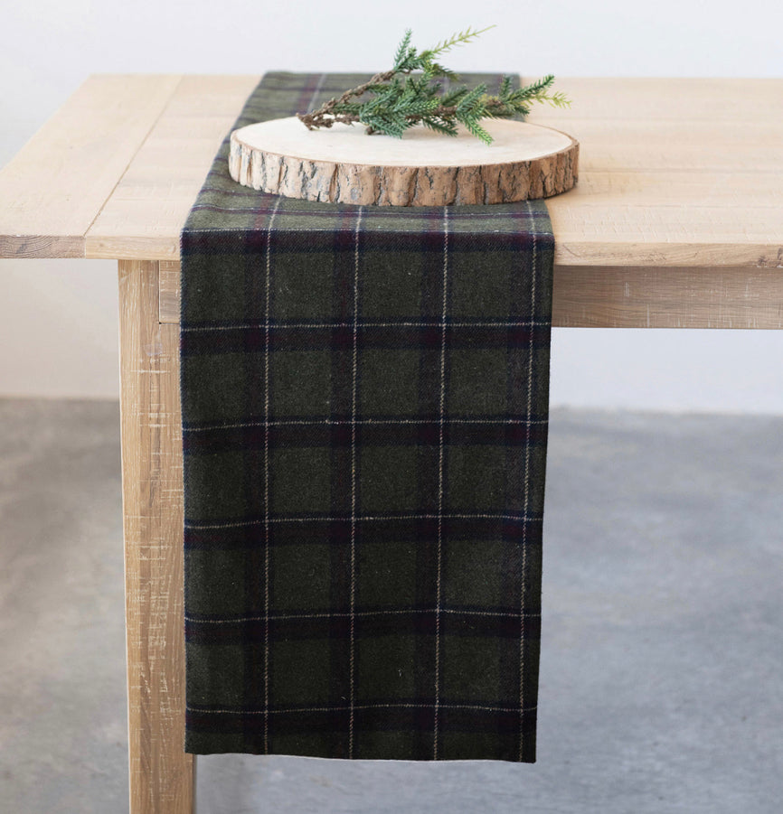 Rustic Fabric Table Runner - Green Plaid