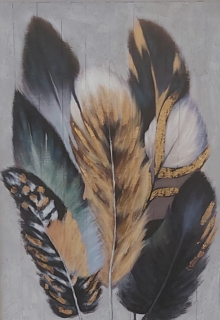 Colorful Feathers - Hand Painted on Wood