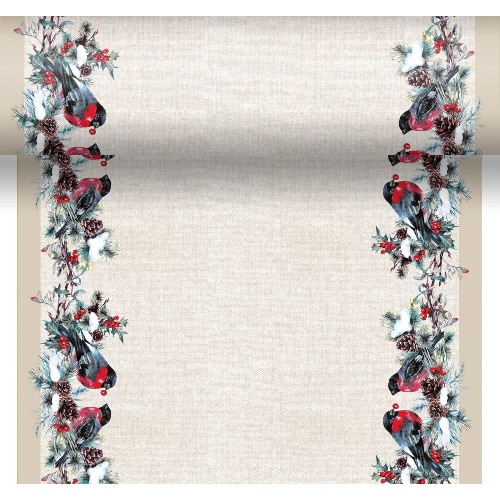 Birds & Wreath Luxe Table Runner/ Napkin Roll - Ivory