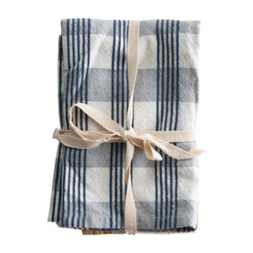 Cotton Stripe Tea Towel Set of 3 (Blue/ Red/ Yellow)