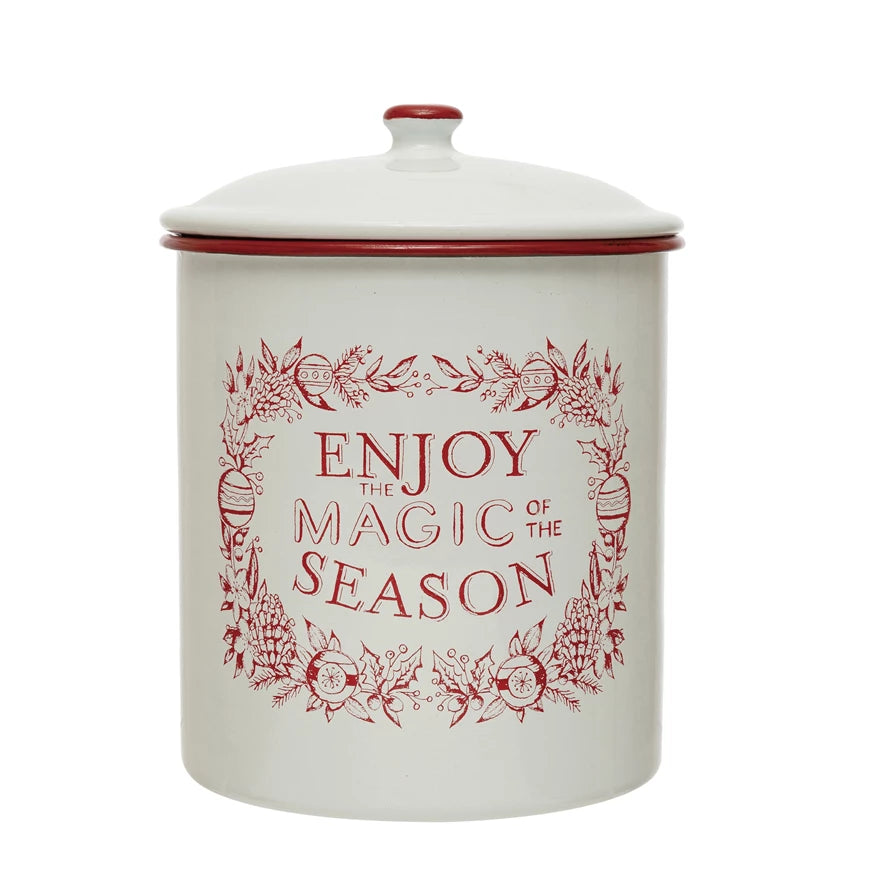 Enjoy The Magic Enamel Cannister/ Cookie Jar