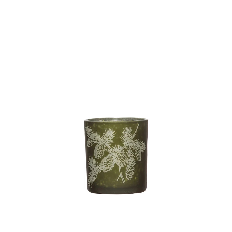 Laser Etched Mercury Glass Candle Holder - Green - 3