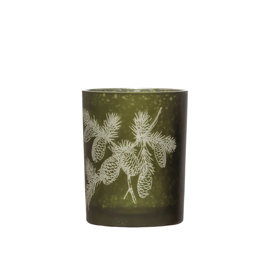 Laser Etched Mercury Glass Candle Holder - Green - 4 3/4