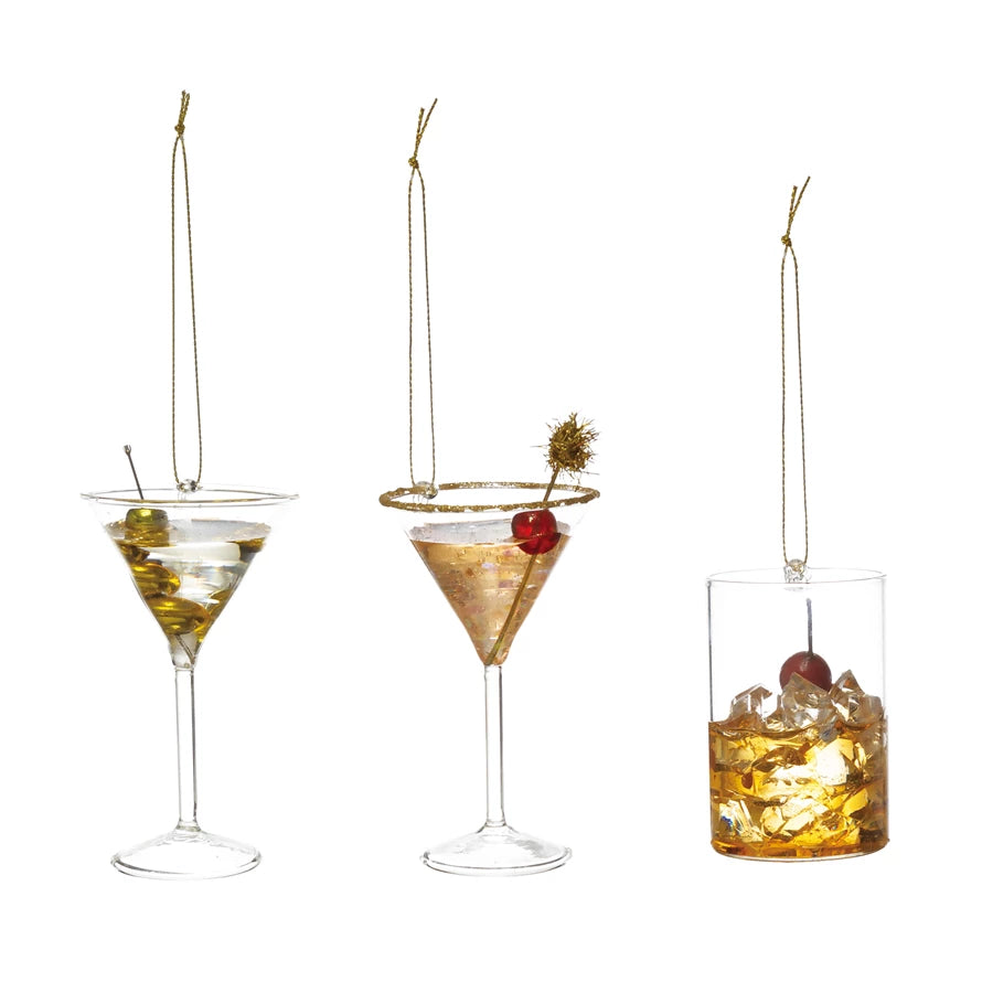 Glass Cocktail Ornament - Assorted